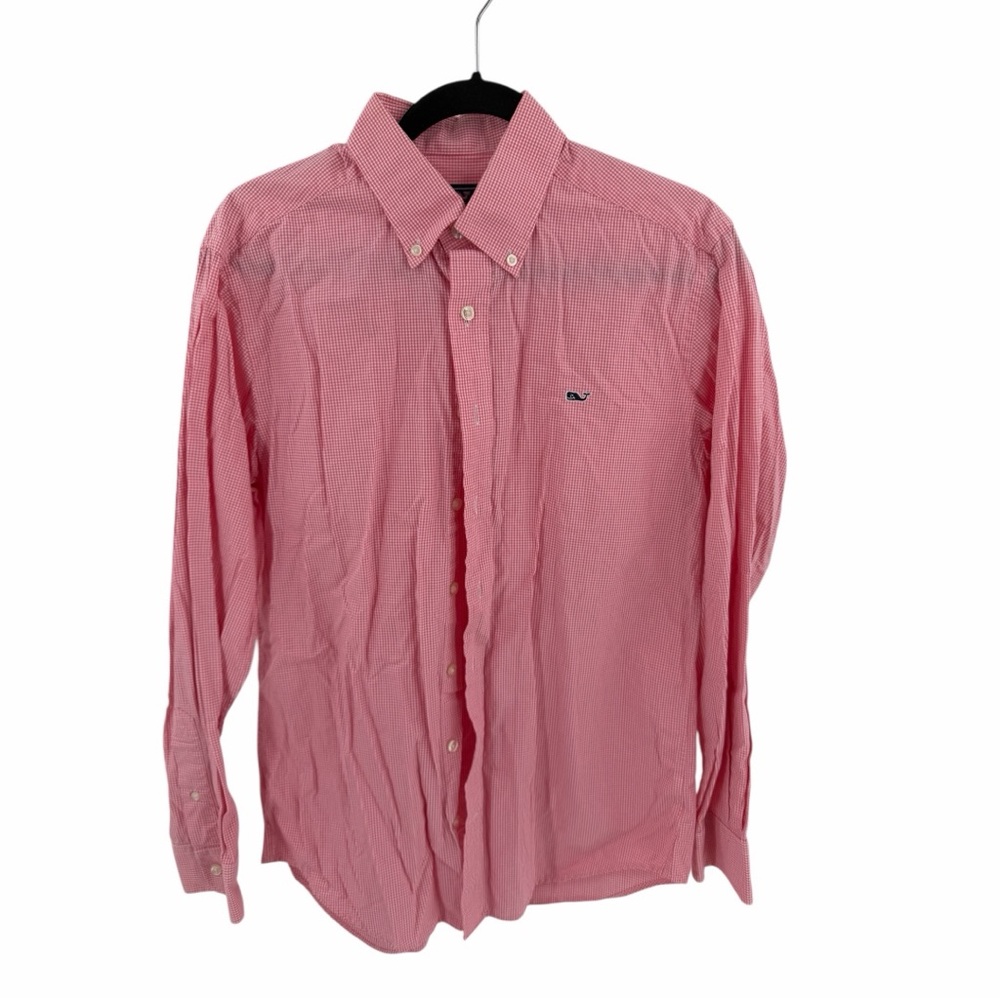 Vineyard Vines Pink White Gingham Slim fit whale Button Down Shirt mens size med
